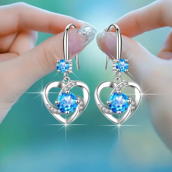 Jewelry - 🎀925 Lady Aqua Heart Drop Earrings